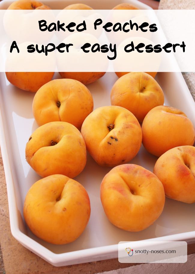 Baked Peaches are a really easy healthy dessert. You can also use them as a healthy breakfast idea or a healthy snack idea. So versatile! Your kids will love them!