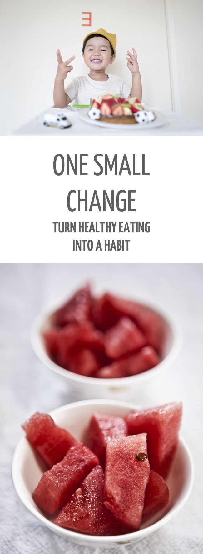 Teaching your child healthy eating habits can be overwhelming and stressful. Instead of trying to do it all, make one small change and turn it into a healthy eating habit.. #toddler #fussyeater #fussytoddler #toddlerwon'teat #pickyeater #parenting #positiveparenting.